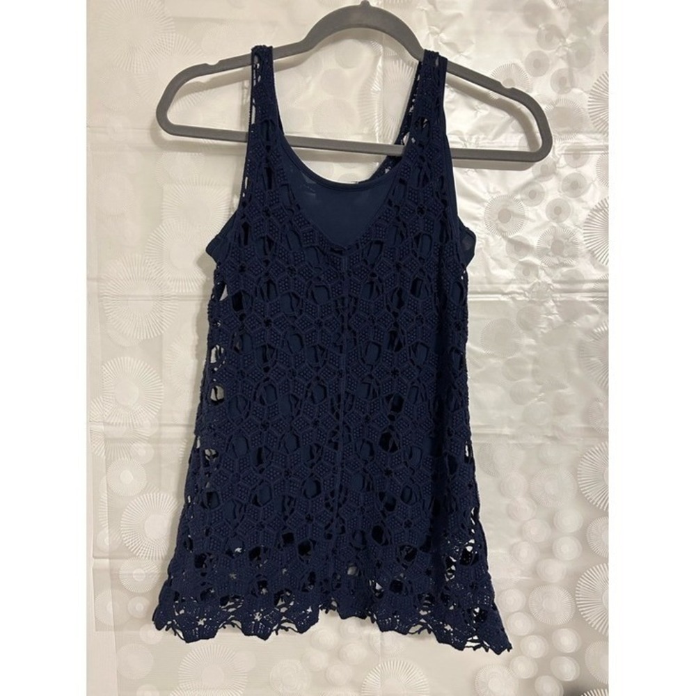 Kenar Navy Crochet Overlay Shell Tank